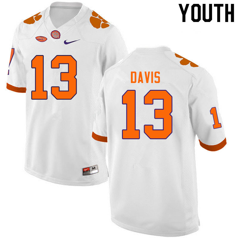 Youth #13 Tyler Davis Clemson Tigers College Football Jerseys Sale-White - Click Image to Close